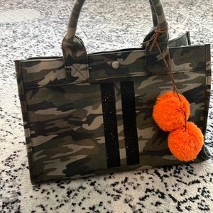 Quilted Koala Midi East West Tote - Double Glitter Stripe with orange pops